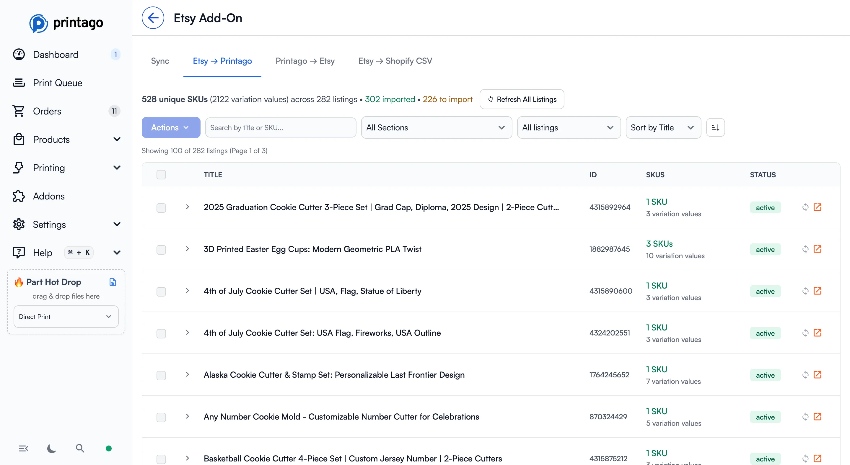 Etsy to Printago SKU mapping