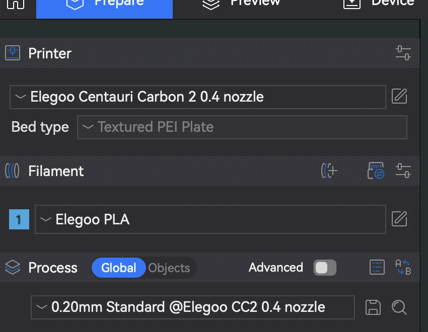 The Bed type dropdown in ElegooSlicer, under the Printer selector