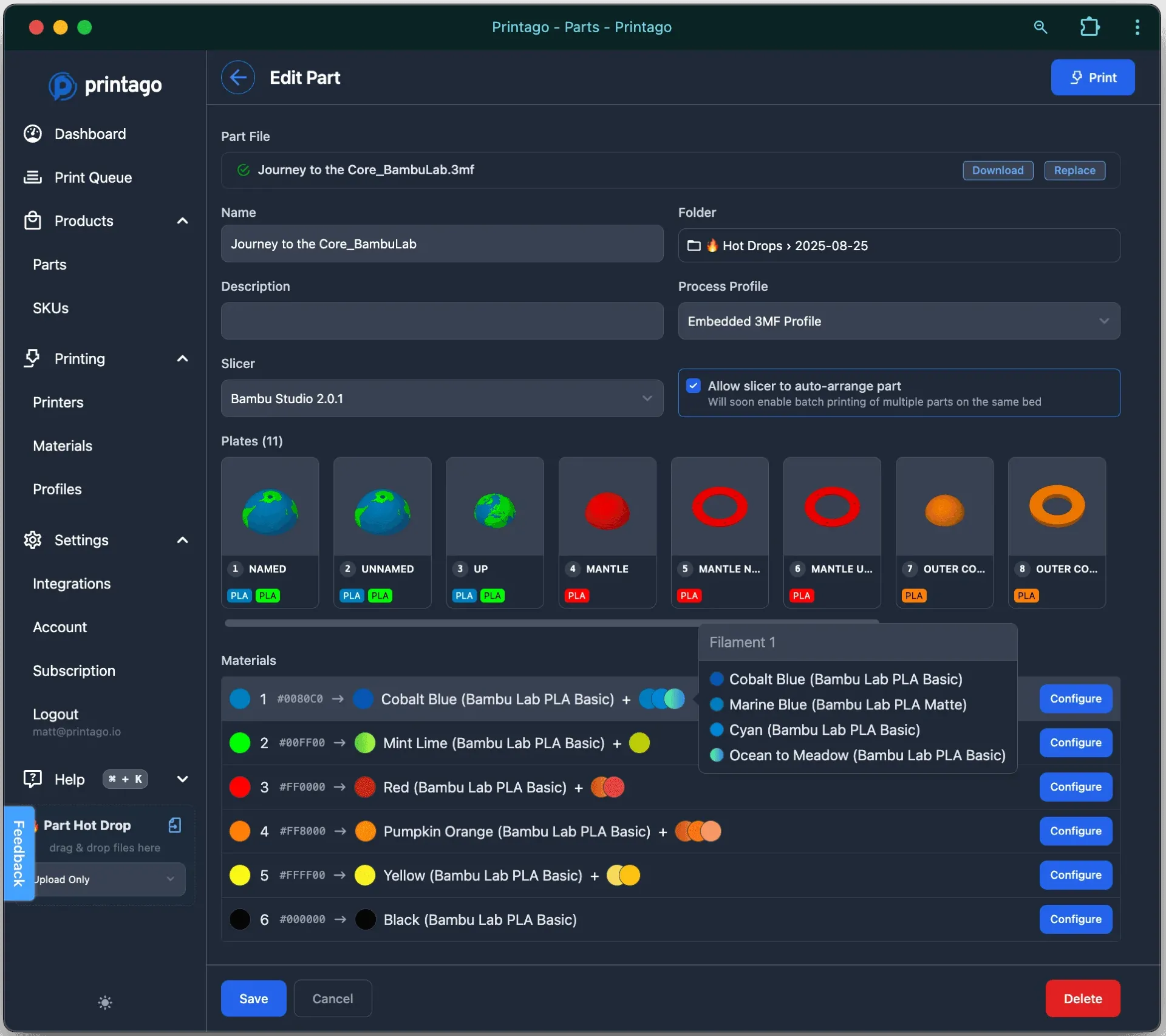Material and filament management