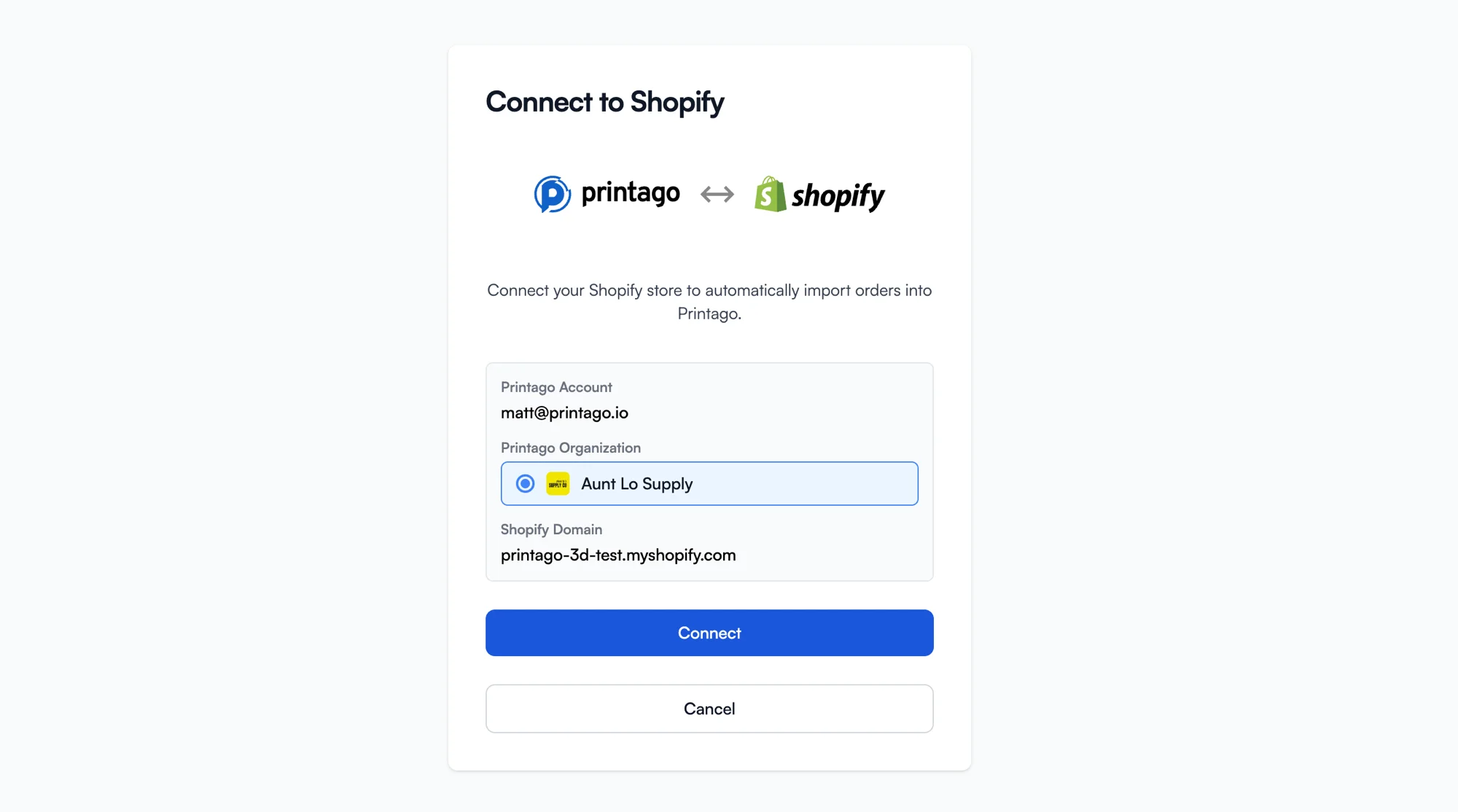 Connect Shopify to Printago