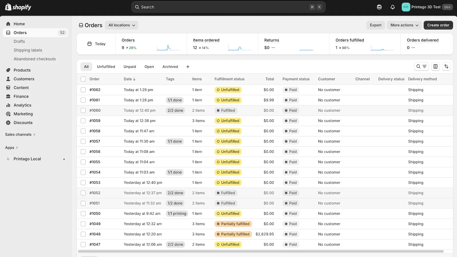 Shopify orders synced into Printago